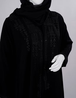 Midnight Threadwork Front-Panel Abaya