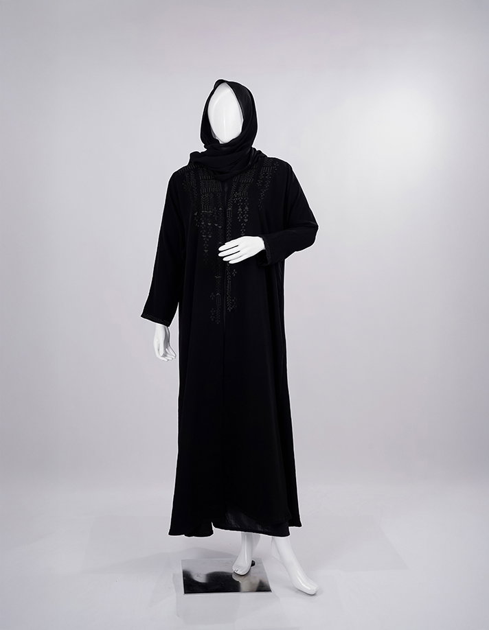 Midnight Threadwork Front-Panel Abaya