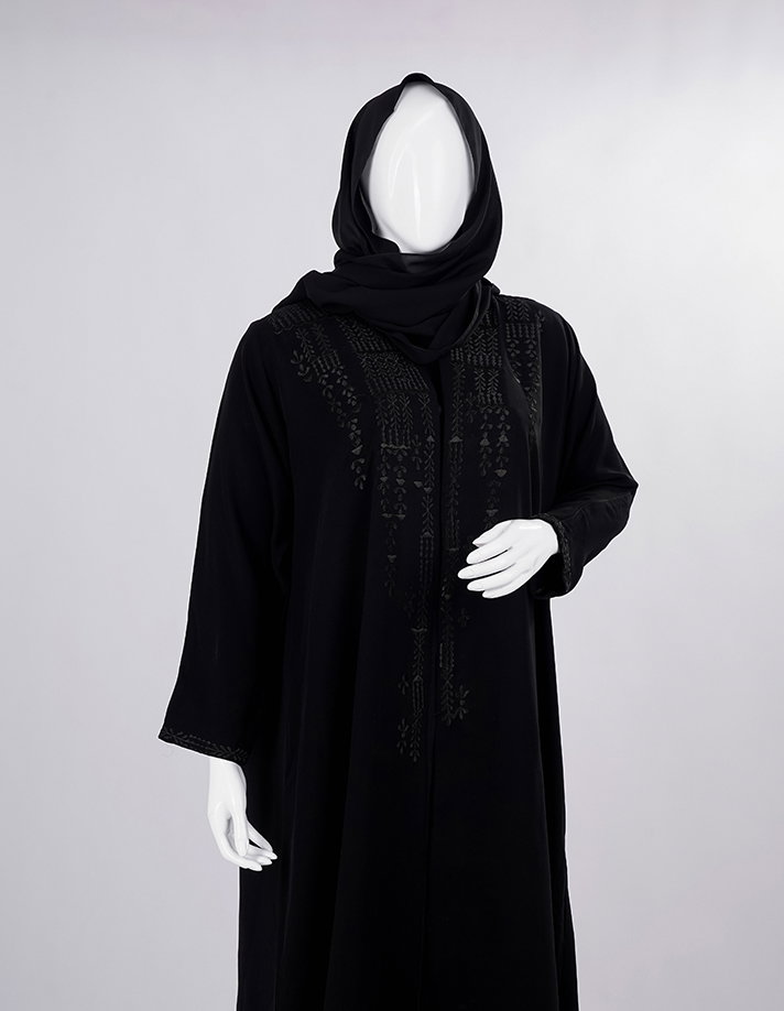 Midnight Threadwork Front-Panel Abaya_2