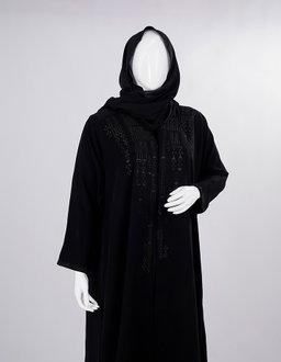 Midnight Threadwork Front-Panel Abaya