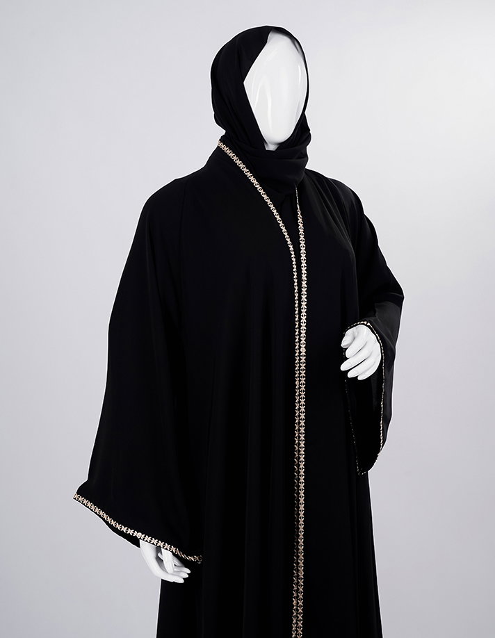 Gold Zigzag Edge Premium Black Abaya _4