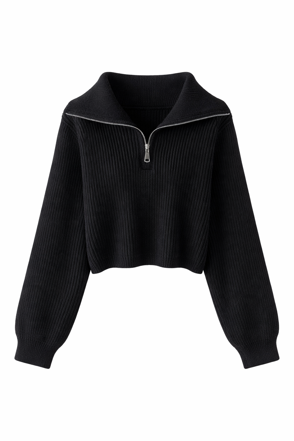 Black Ribbed Half-Zip Sweater