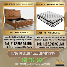 Aesthetic Bed Frame | Mirror Accent + Pillow Top mattress Bundle