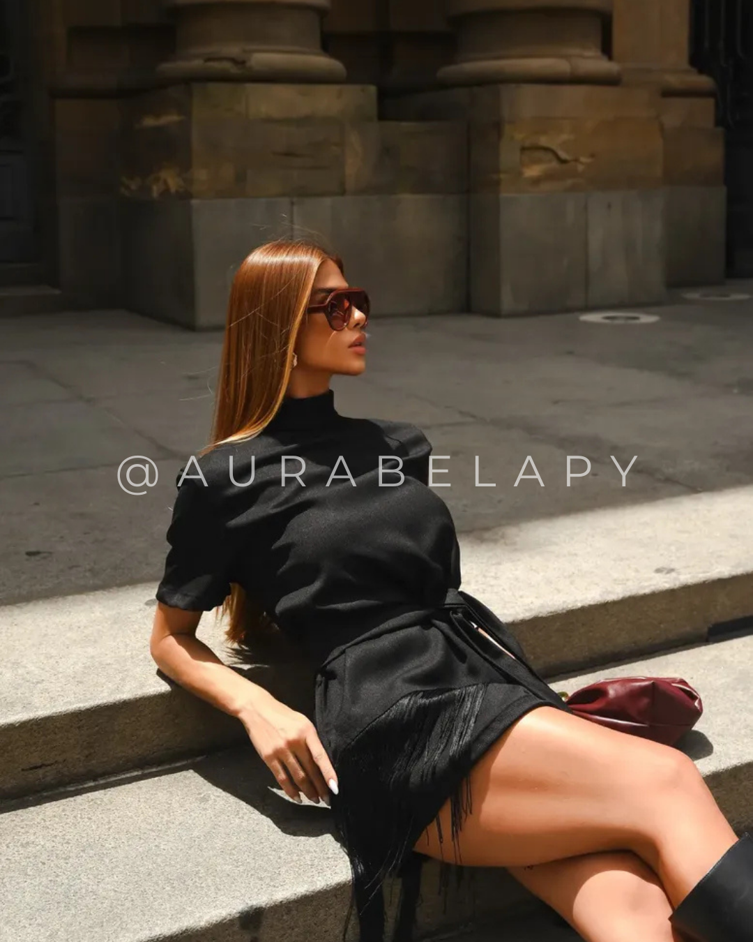 Vestido Negro Flecos con Cinturón de Flecos_4