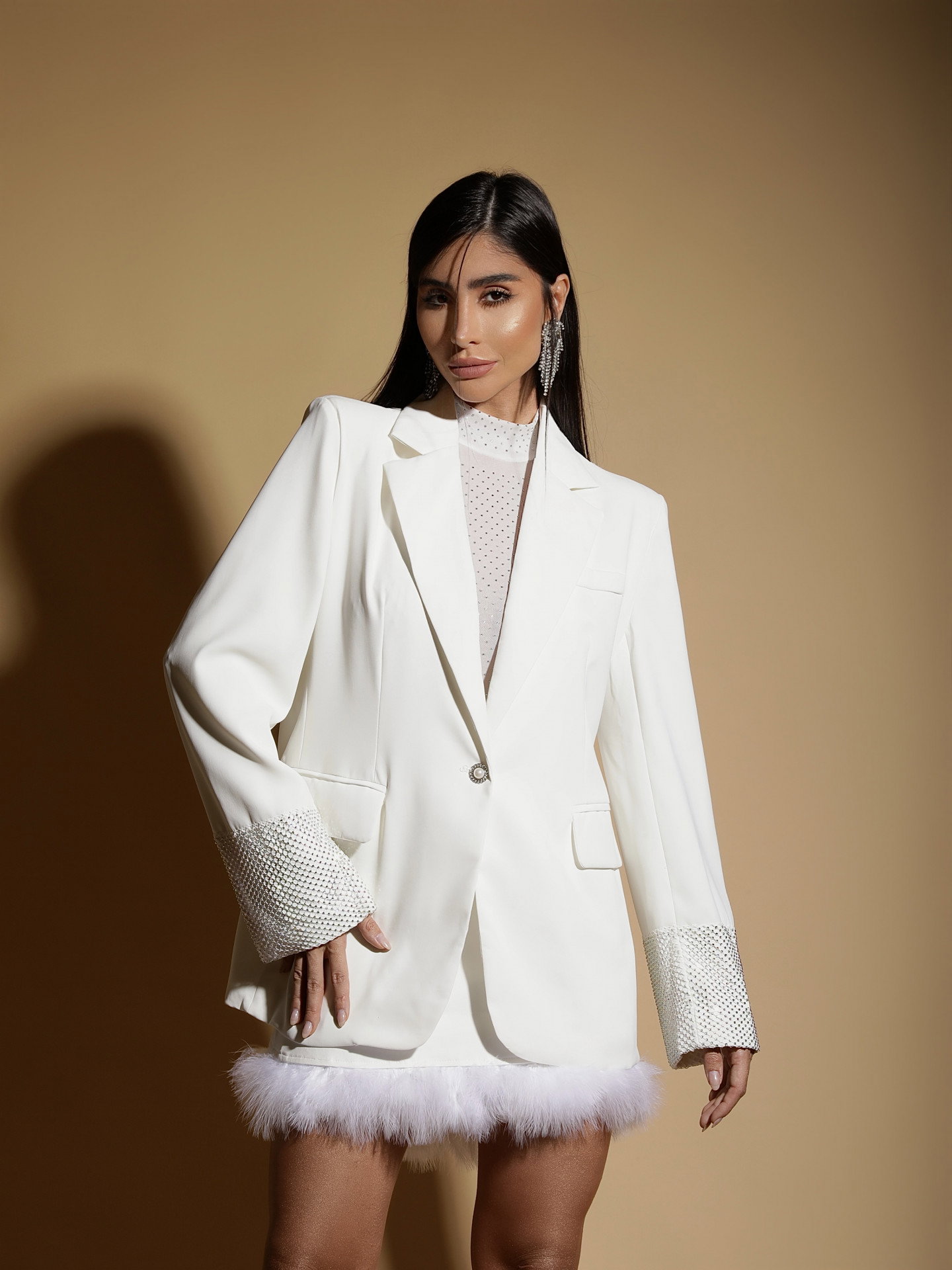 Blazer Sastrería Puño con Strass Off White - GLOW