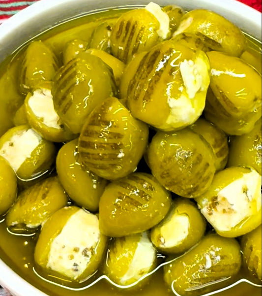 Grilled Green Olives Stuffed With Labnah Dipped in Olive Oil_0