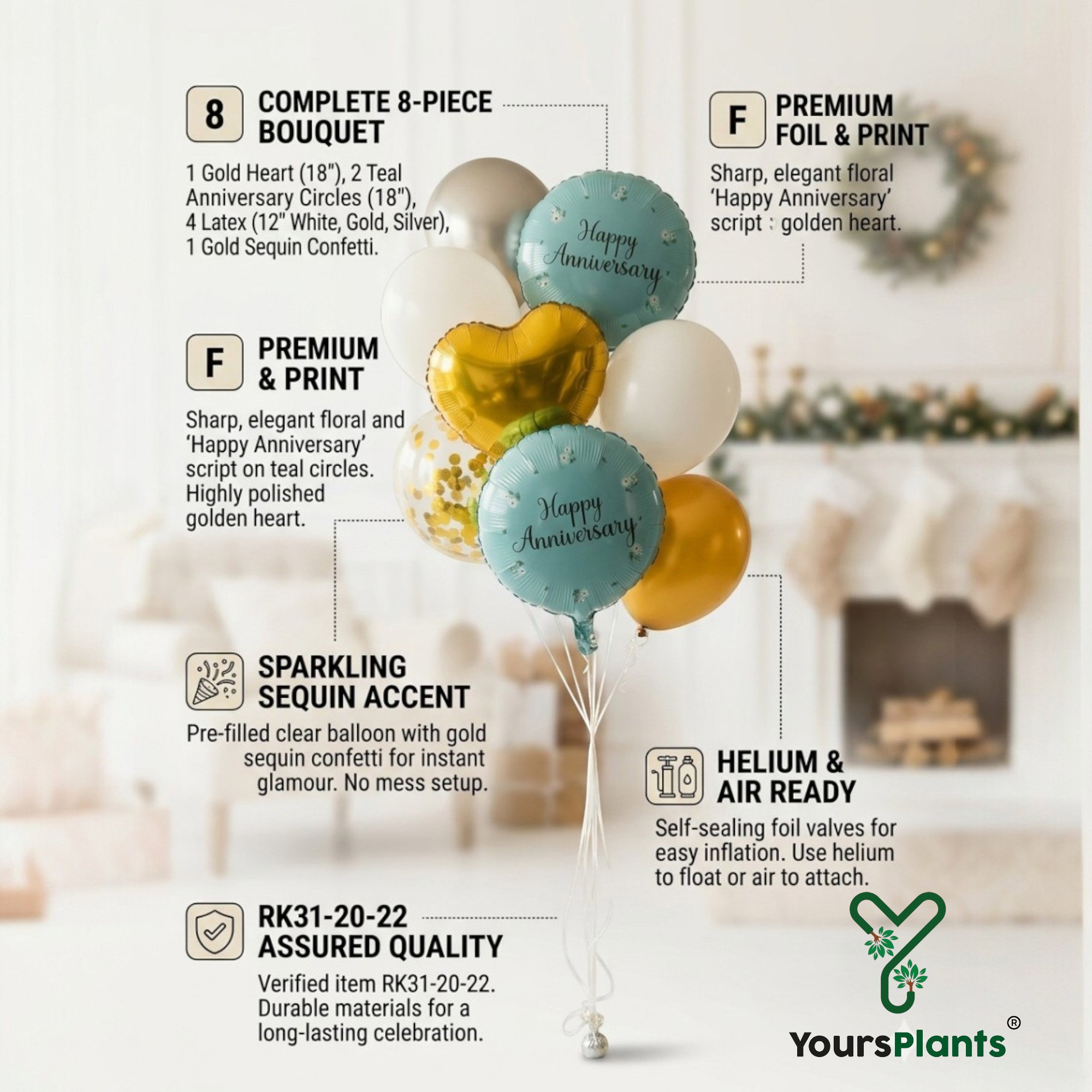 Premium Teal and Gold Anniversary Decor Engagement Anniversary Balloon Decor_3