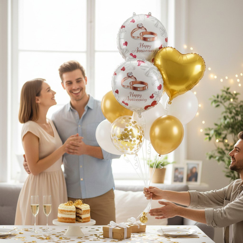 Premium Teal and Gold Anniversary Decorations for Couples_0
