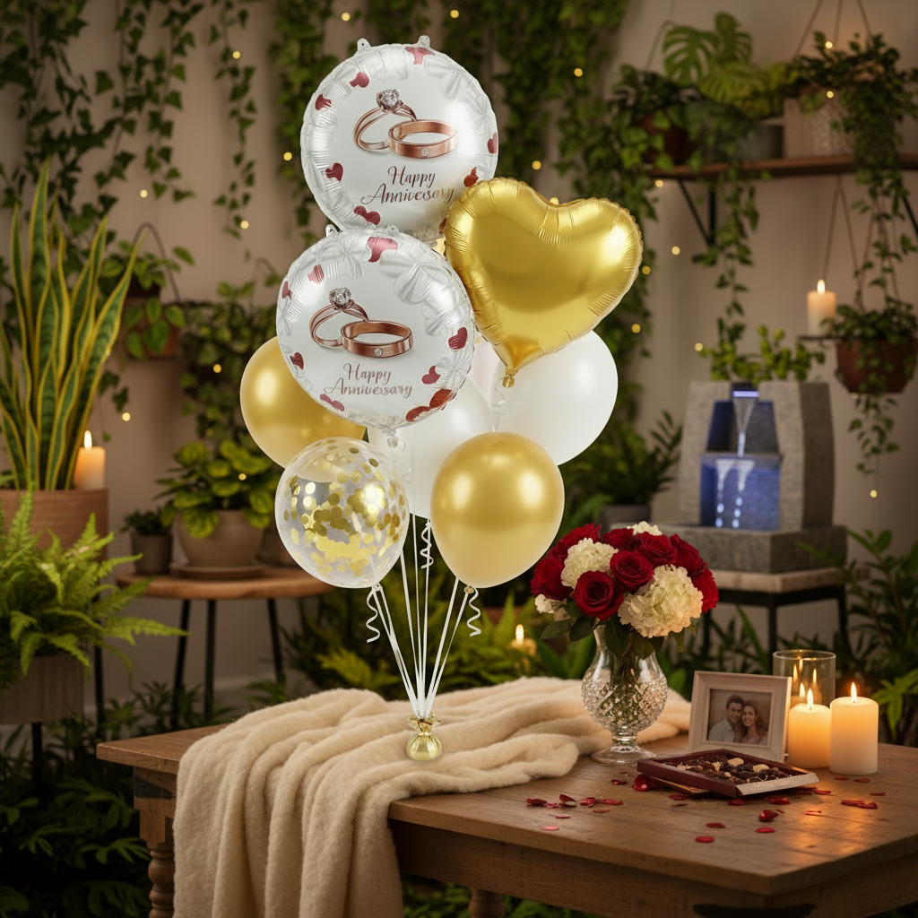 Premium Teal and Gold Anniversary Decorations for Couples_1