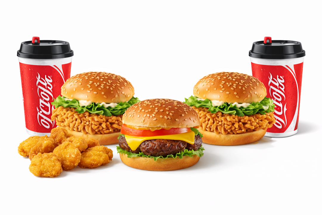 Drumstick Burger x 2 + Beef Burger + Nugget + Cola x 2