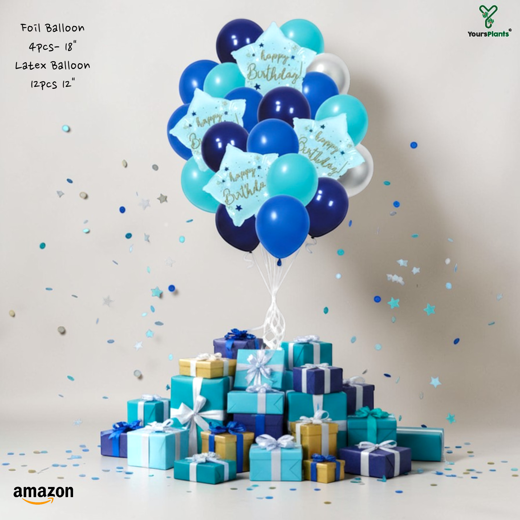 Happy Birthday Balloon Decoration 16pcs Kit - 4pcs 18" Star Foil Balloons & 12pcs 12" Blue & Teal Latex Balloons - Premium Helium/Air Grade Party Bouquet_2