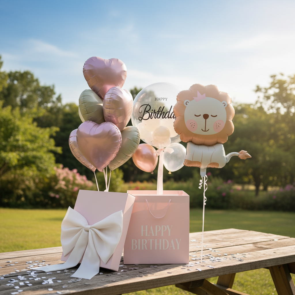 Birthday Decoration Kit - 19pcs Set with 30" Giant Lion Foil Balloon, 20" Bobo Balloon &18" Pastel Heart Balloons - Complete DIY Birthday Decor for Kids, Boys & Girls