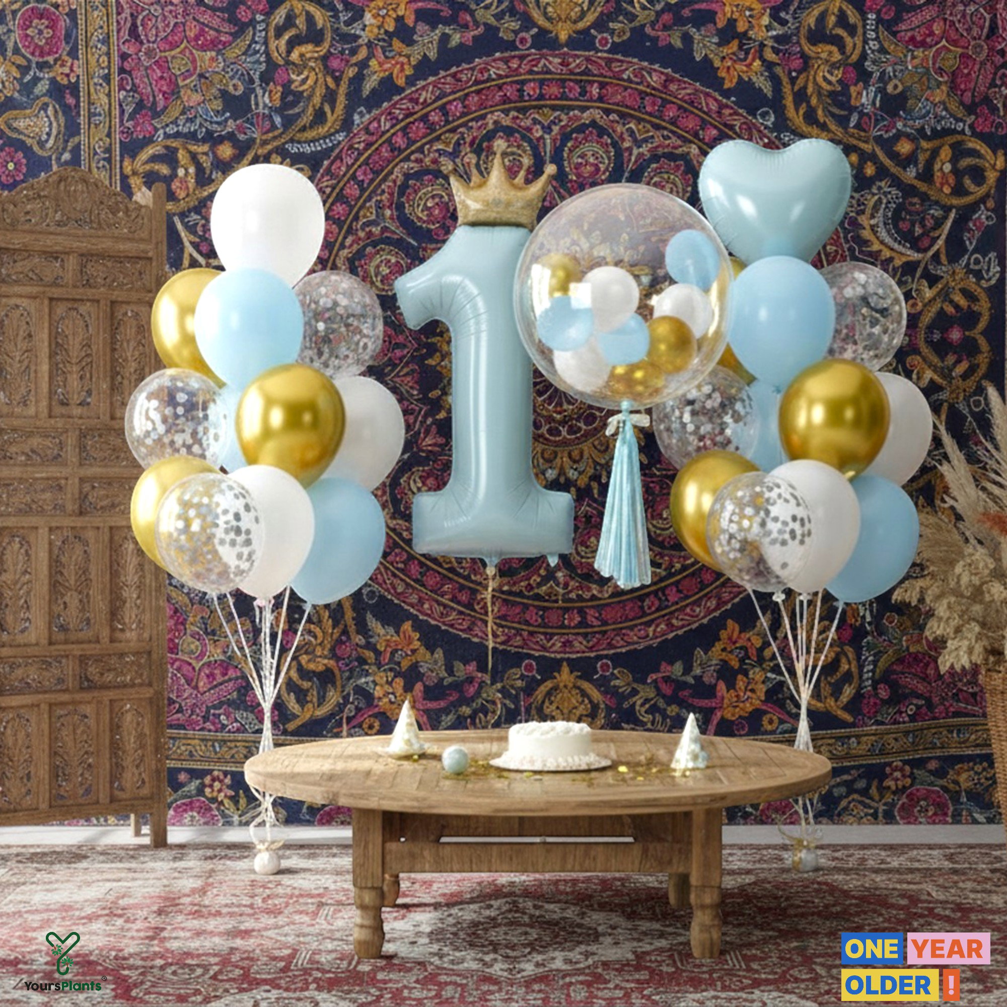 Luxury Blue & Gold First Birthday Balloon Set for Boys - 25pc Prince Theme_1