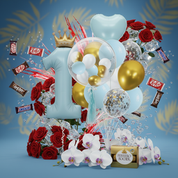 Luxury Blue & Gold First Birthday Balloon Set for Boys - 25pc Prince Theme