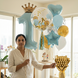 Luxury Blue & Gold First Birthday Balloon Set for Boys - 25pc Prince Theme