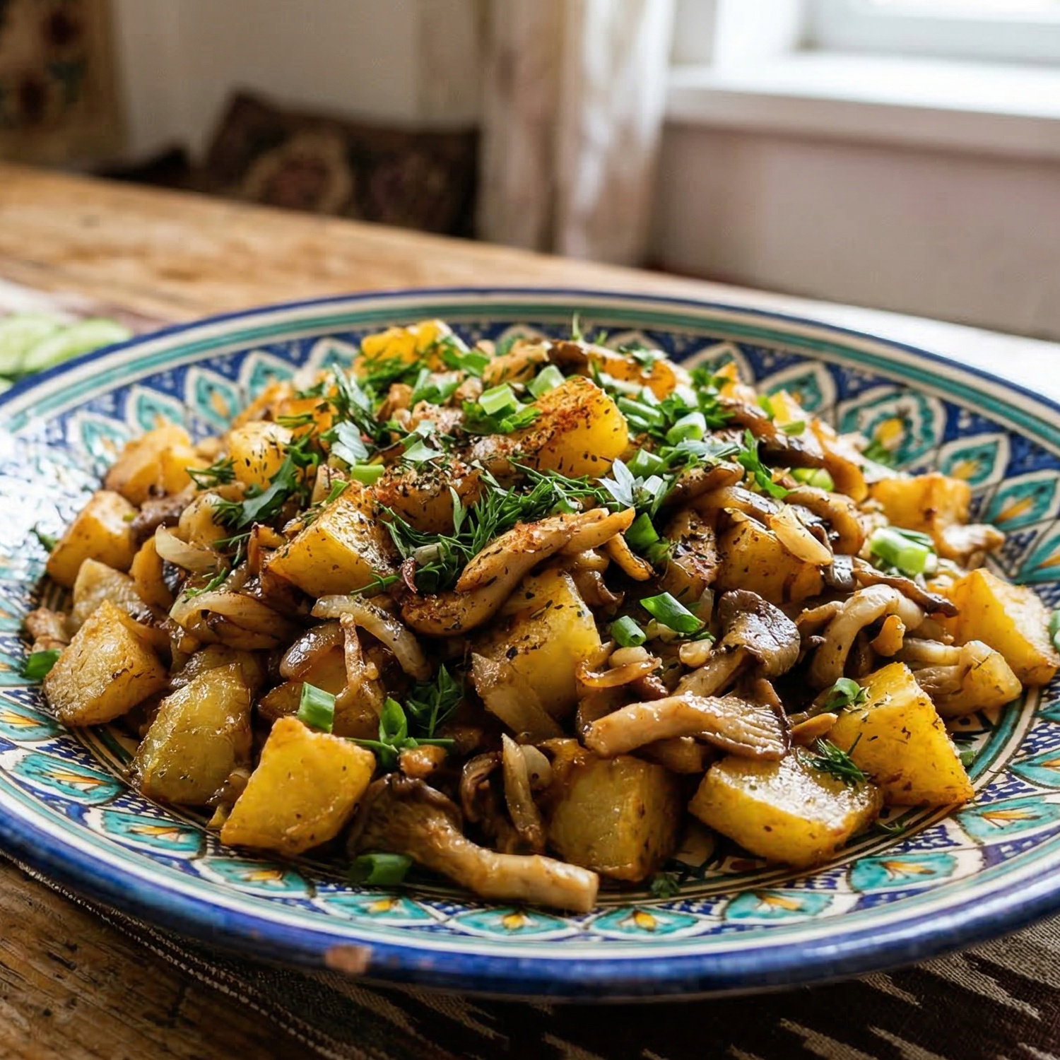Fried potato with mushrooms / Жареный картофель с грибами_0
