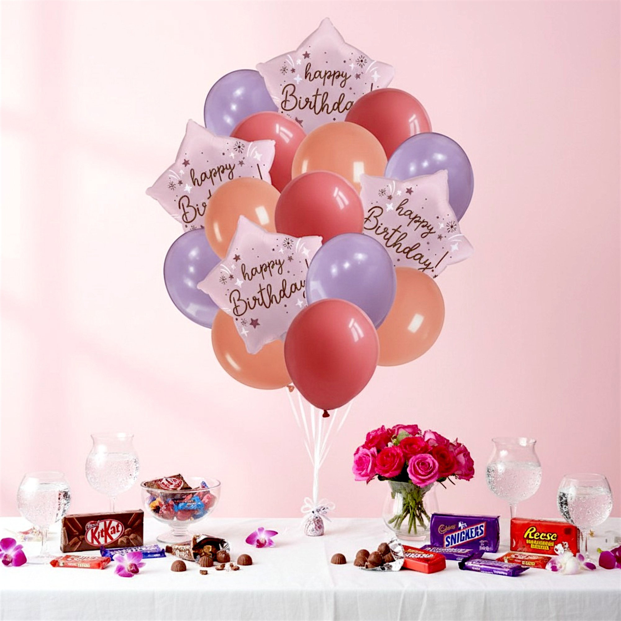 Happy Birthday Balloon Bouquet Peach Set - 4 Premium 18" Star Foil Balloons & 12 Durable Latex Balloons (Red, Orange, Violet) - Professional Party Decoration Kit for Kids & Adults 16pcs _2