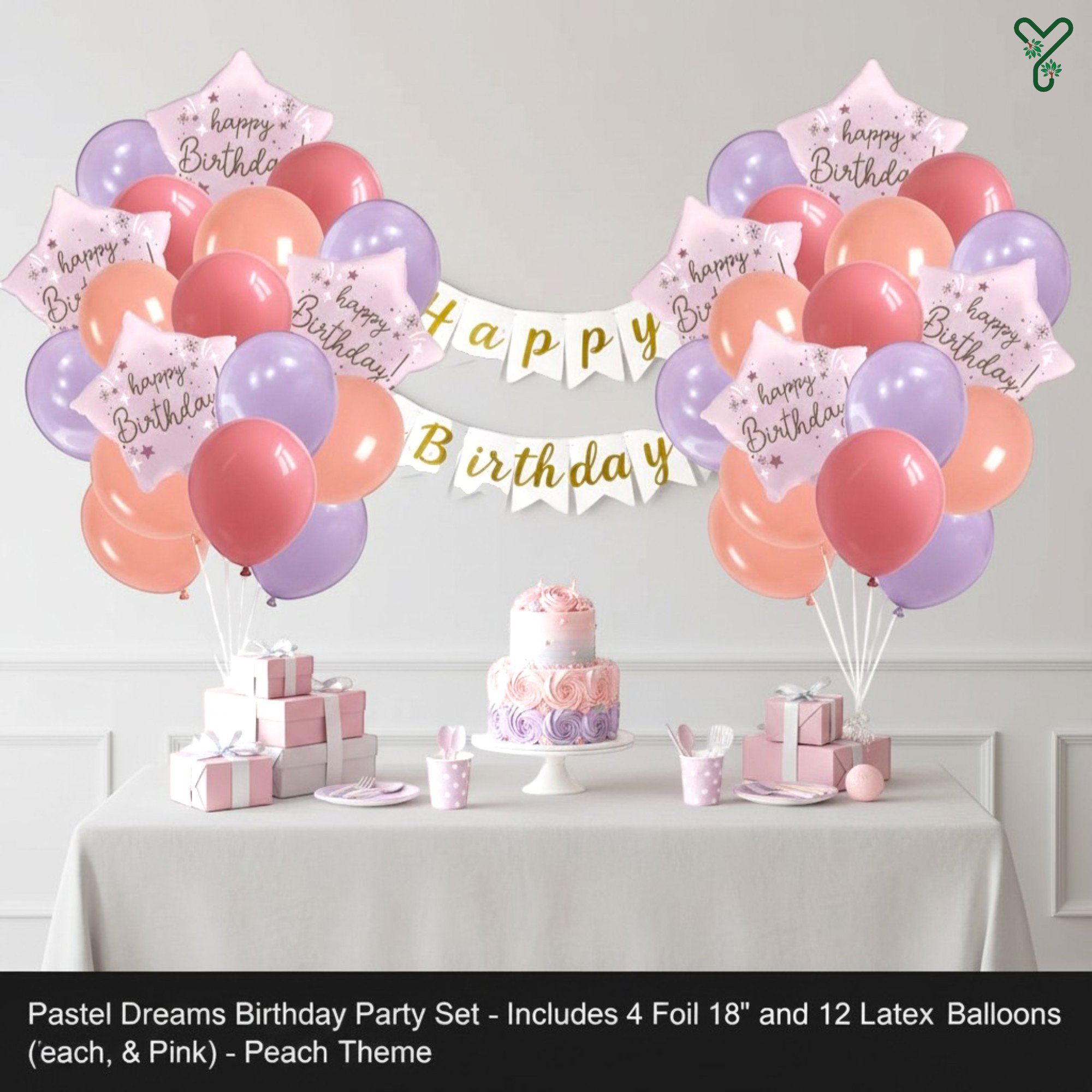 Happy Birthday Balloon Bouquet Peach Set - 4 Premium 18" Star Foil Balloons & 12 Durable Latex Balloons (Red, Orange, Violet) - Professional Party Decoration Kit for Kids & Adults 16pcs _1