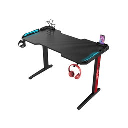 Mesa Gamer em Formato de Z com Suporte para Copos e Gancho para Fones de Ouvido, Mesa Ergonômica para Computador/Escritório Doméstico, Mesa Gamer Moderna com Iluminação LED RGB (127x60x73cm)