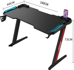 Mesa Gamer em Formato de Z com Suporte para Copos e Gancho para Fones de Ouvido, Mesa Ergonômica para Computador/Escritório Doméstico, Mesa Gamer Moderna com Iluminação LED RGB (127x60x73cm)