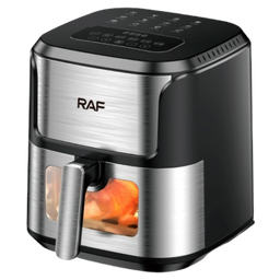 RAF 6.8 liters Multifunctional Visual Air Fryer, Stainless Steel, Non-stick Touch Screen, LCD Display, Adjustable Temperature Control – 1 Year Warranty