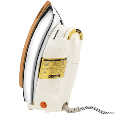 Geepas Automatic Dry Iron- GDI23011| Iron Box with Temperature Settings Dial and Auto Shut Off Function|Suitable for All Kinds of Fabric, White and golden