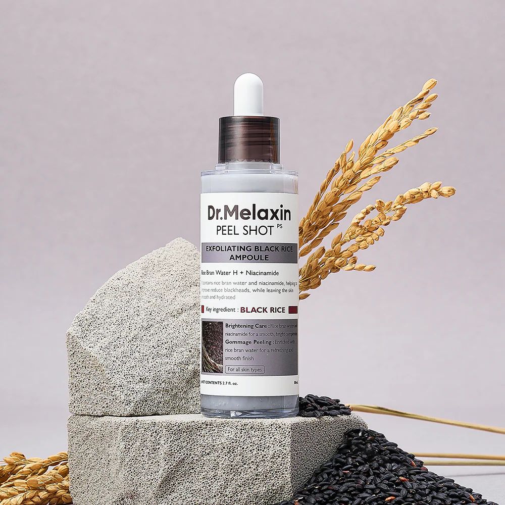 DR.MELAXIN Peel Shot Glow Black Rice Ampoule 80ml سيروم الارز الاسود المجدد للبشره من دكتور ميلاكسين
