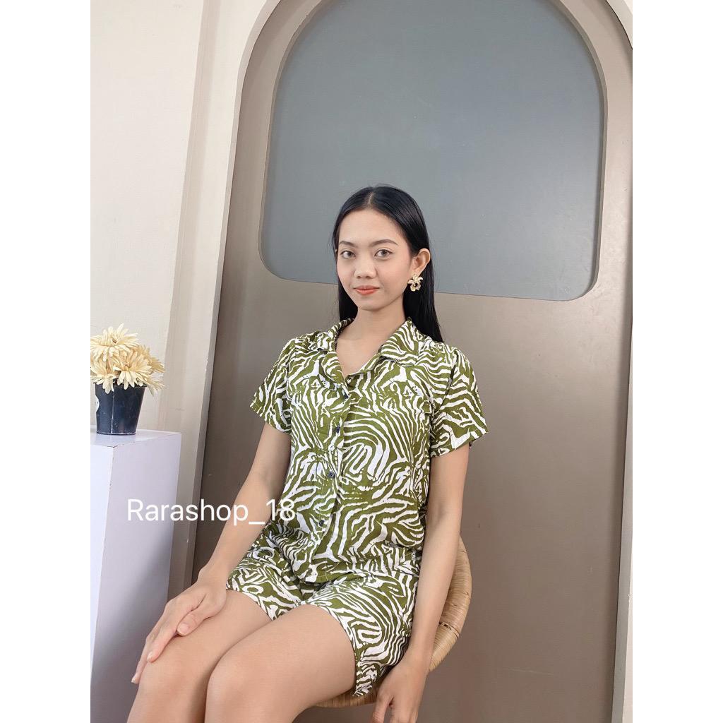 Setelan piyama celana + kemeja Rayon motif terbaru//Setelan Wanita _3