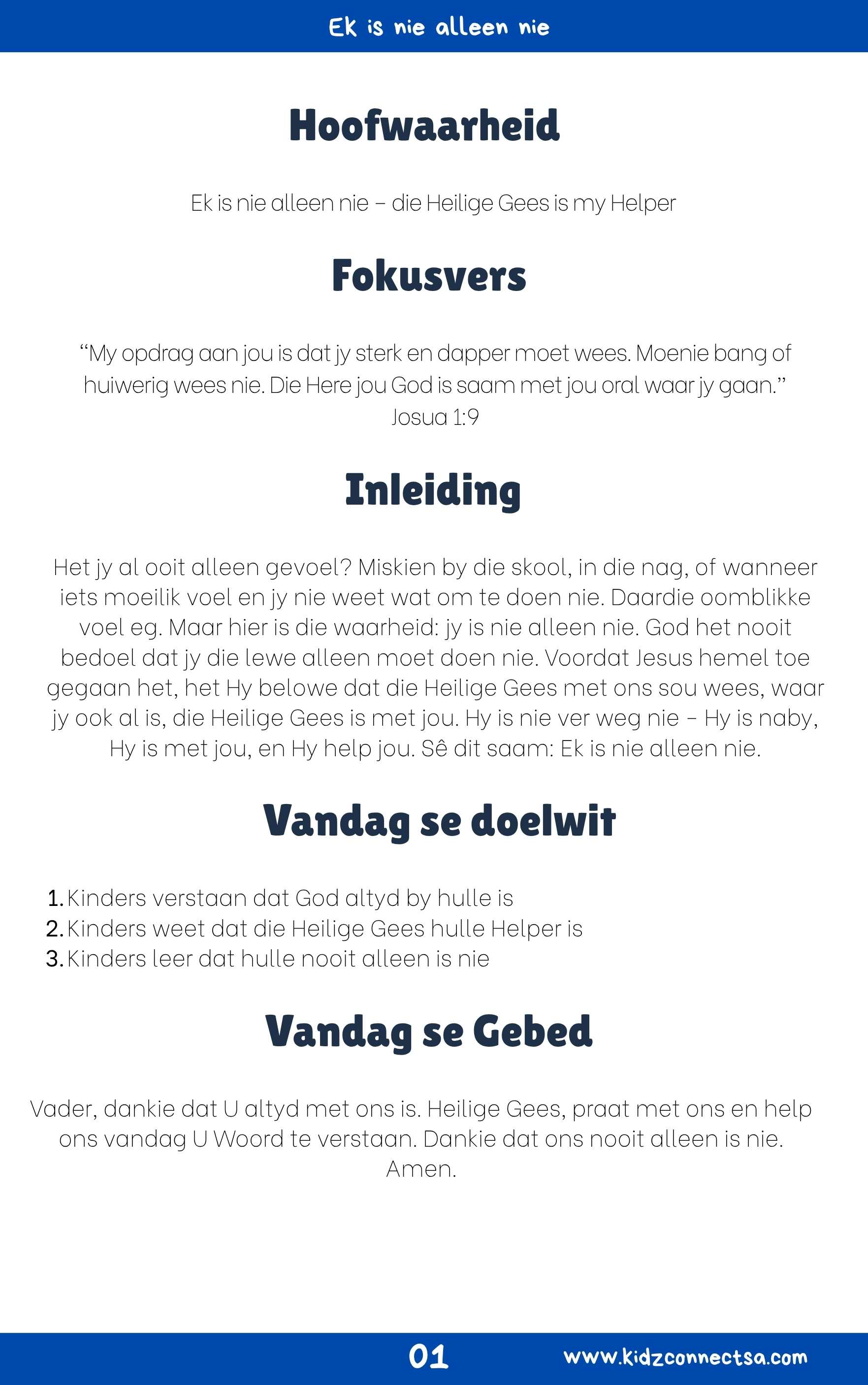 Die Heilige Gees – My Helper 4 weke se kinderkerklesse vir laerskool kinders_1