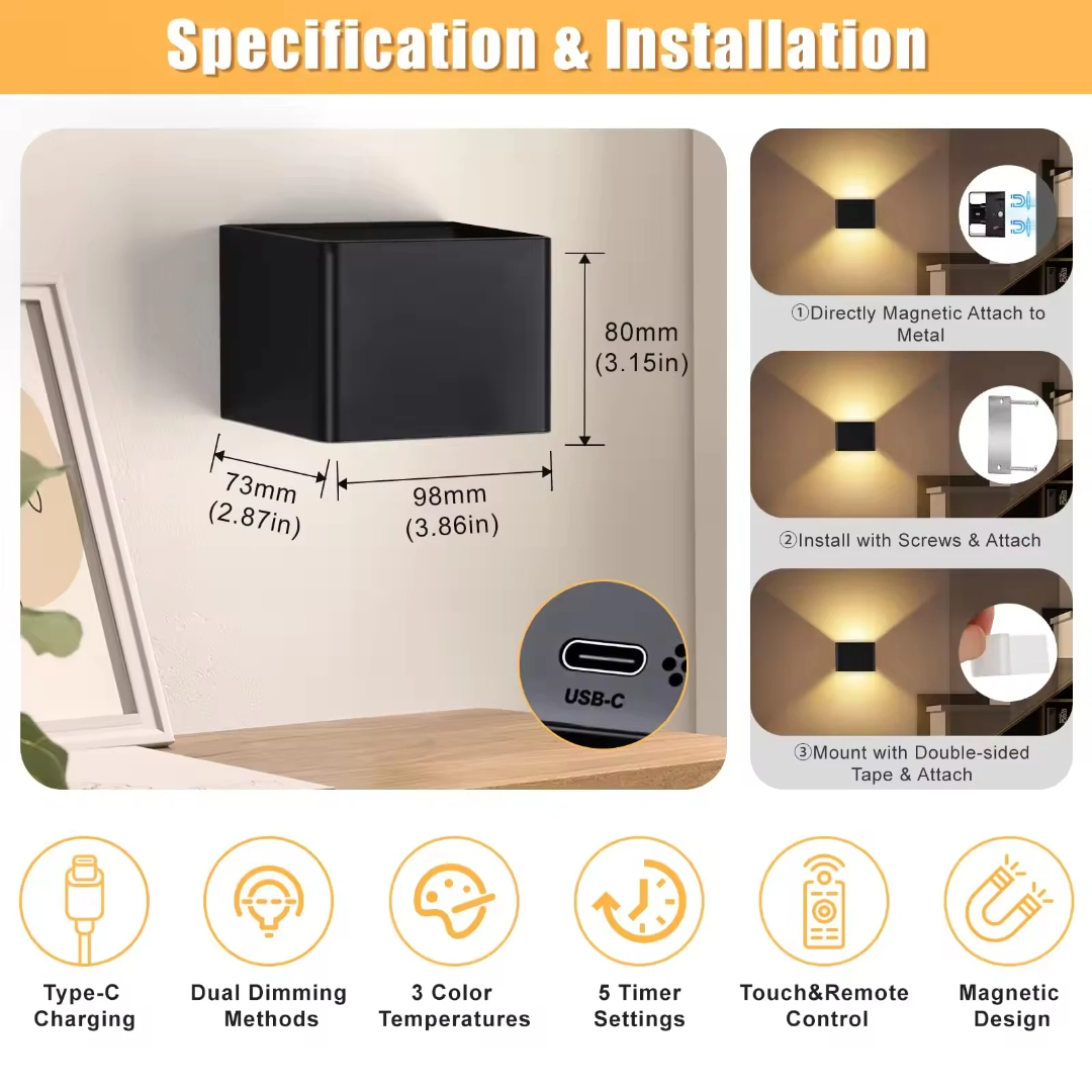 Modern Wireless Rechargeable Wall Light (2 Units)_3