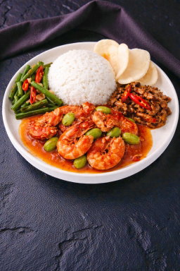 Udang / Sotong Sambal Petai with Kacang Panjang & Tempe