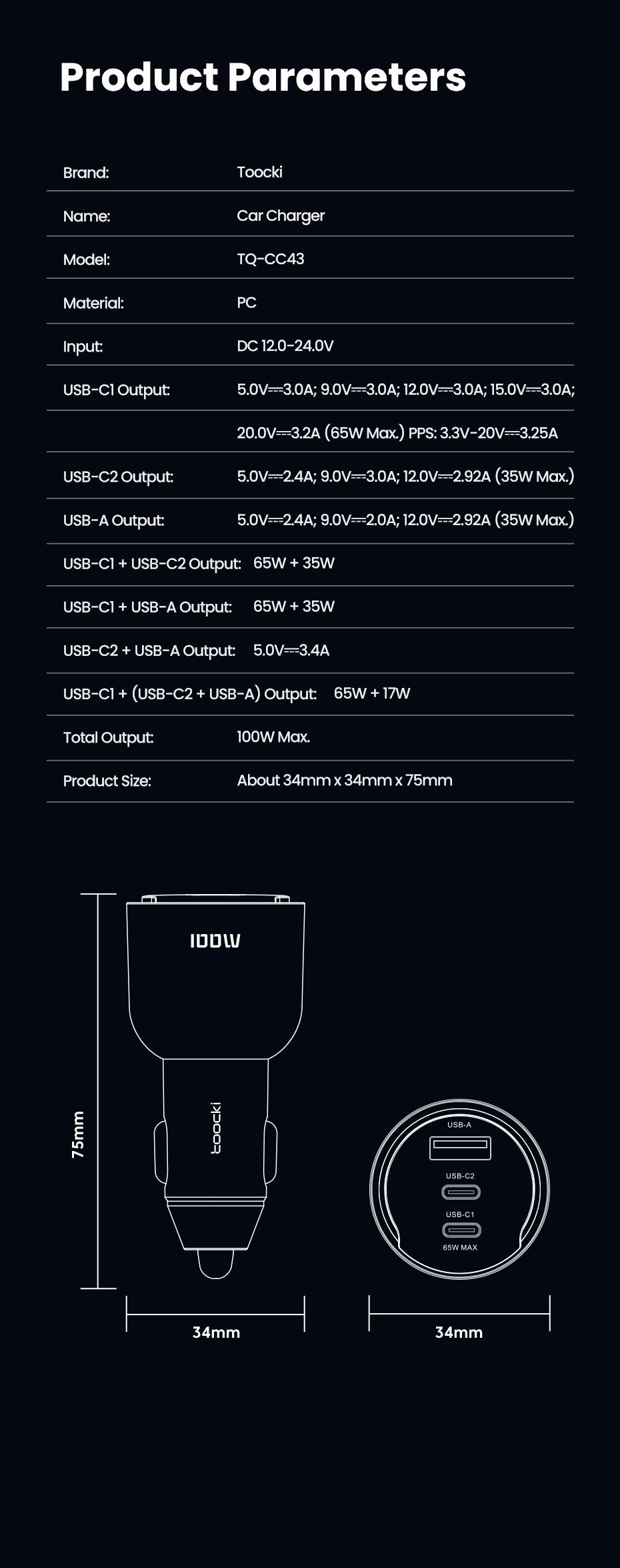 Toocki New Arrival PD 100W 2Type c +1 USB port portable_4