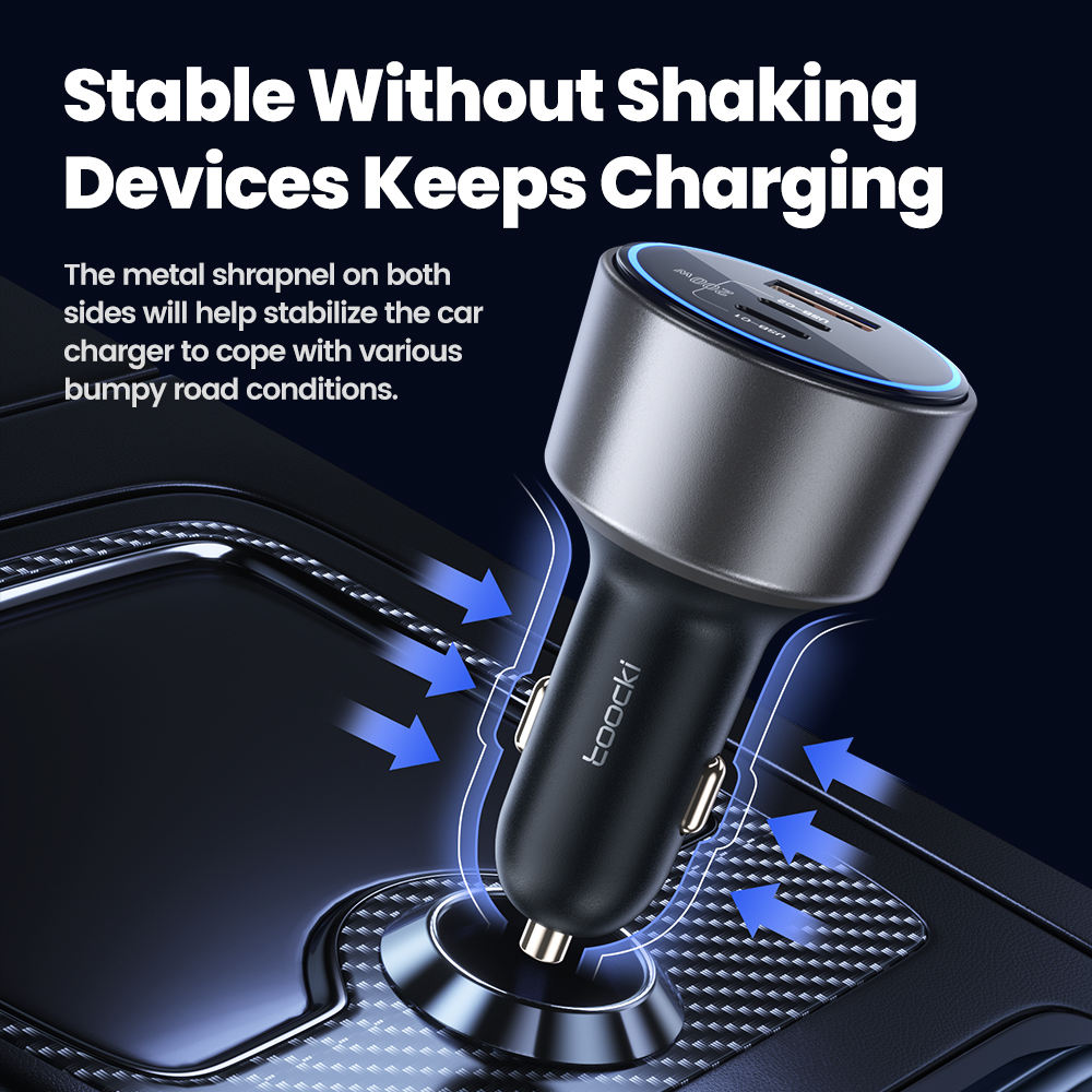 Toocki 200W Max Car Charger 3 Ports 2USB-C 1USB-A with LED Display_5