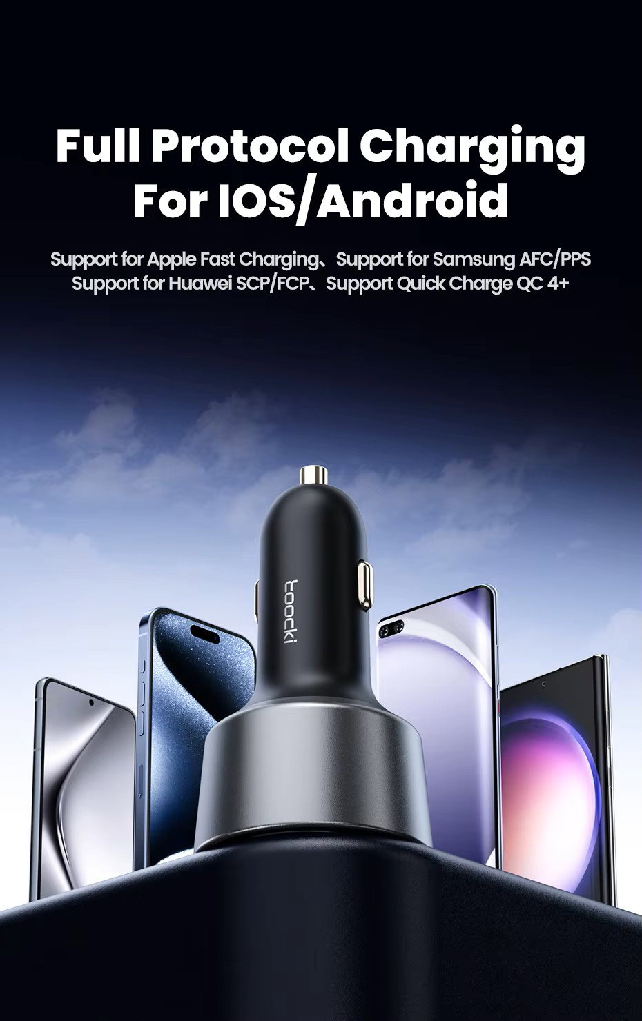 Toocki 200W Max Car Charger 3 Ports 2USB-C 1USB-A with LED Display_8
