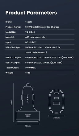 Toocki Advanced 3-in-1 140W Max PD SCP USB-C
