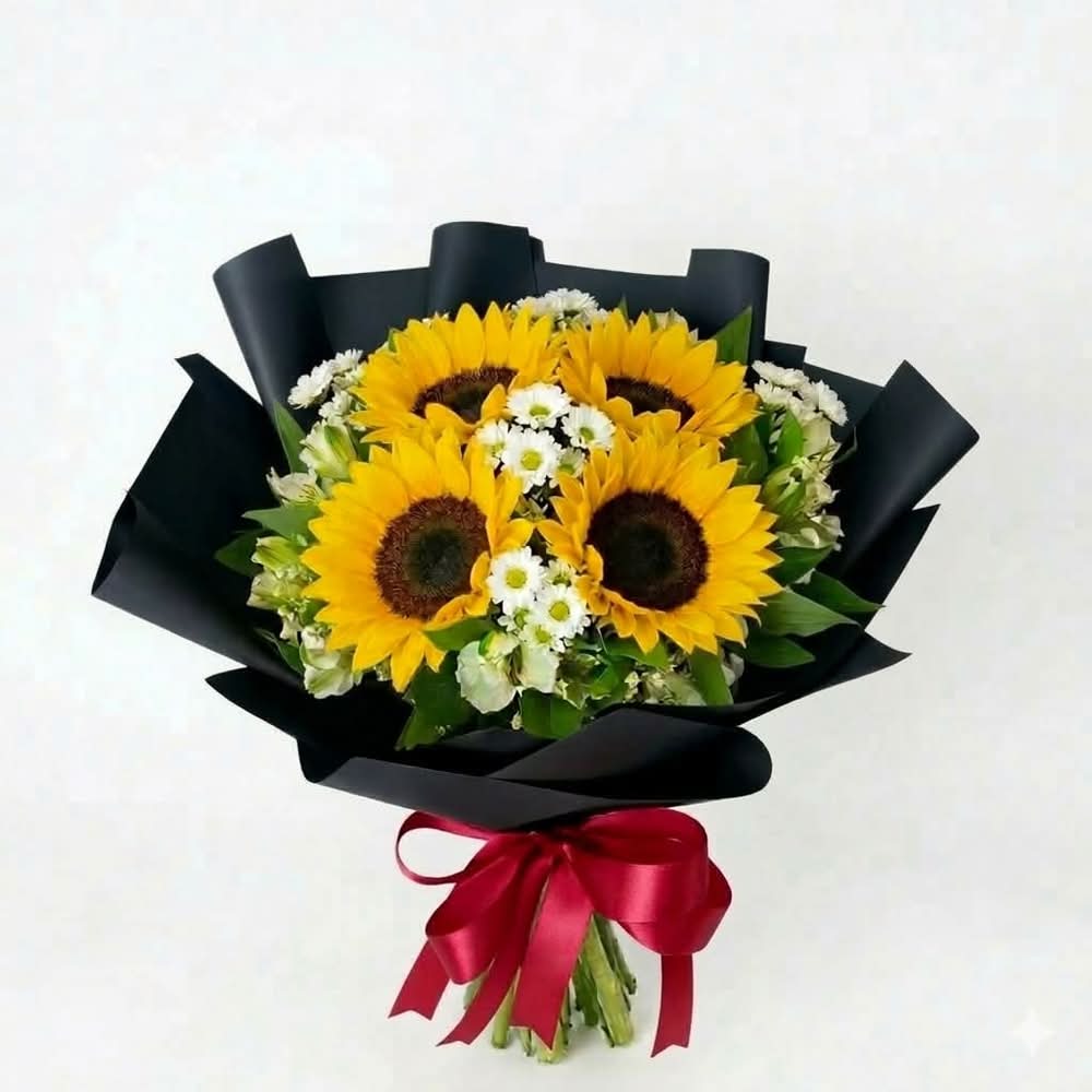 Ramo de 4 Girasoles envueltos en papel negro_0