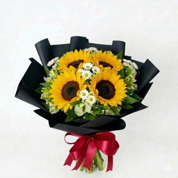Ramo de 4 Girasoles envueltos en papel negro