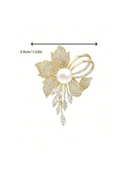 Broche fleur de prestige – Perle nacrée & cristaux scintillants