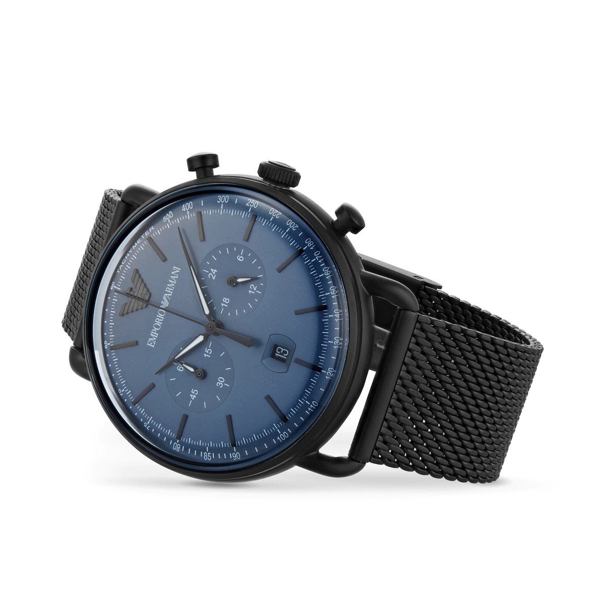 Armani Aviator Chronograph Blue Dial Black Mesh Bracelet_1