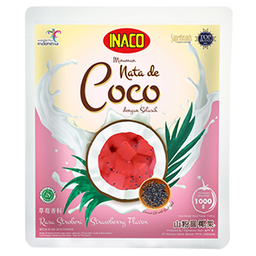 INACO Nata de Coco Strawberry with Basil Seeds  1KG x 12