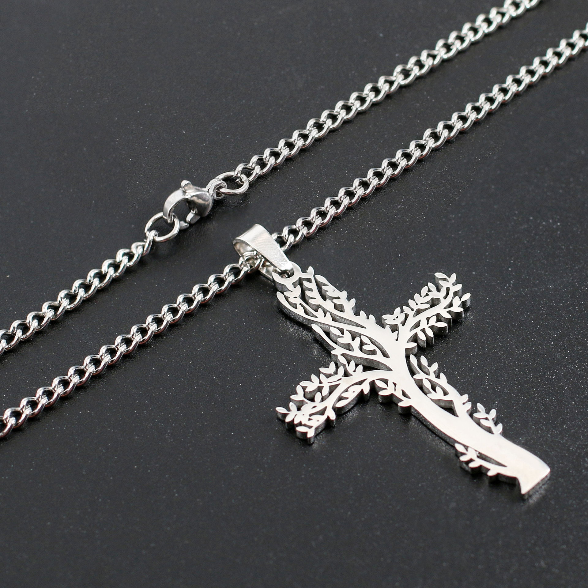 Collier Croix en Acier Inoxydable pour Femme et Homme, Plaqué Or et Noir, Géométrique Creux, Style Hip Hop, Bijoux Religieux pour Couples_0