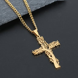 Collier Croix en Acier Inoxydable pour Femme et Homme, Plaqué Or et Noir, Géométrique Creux, Style Hip Hop, Bijoux Religieux pour Couples