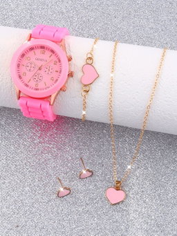 Nouvelle Mode Prix Bas Montre Décontractée à Quartz pour Femmes Ensemble Cadeau Bijoux Bracelet 5 Pièces pour Femmes Montre-Bracelet à Bracelet en Silicone Reloj