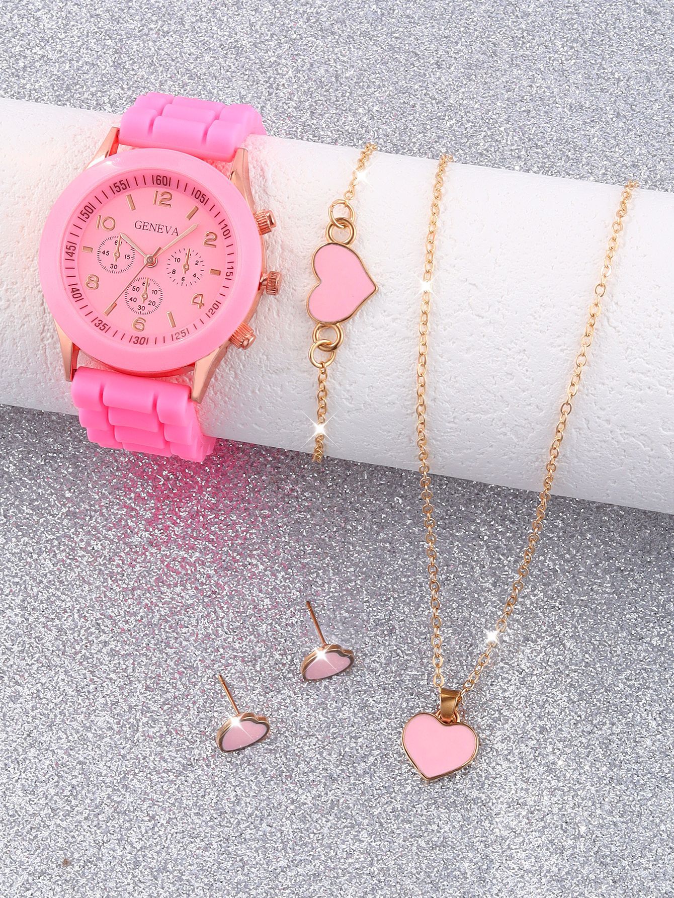 Nouvelle Mode Prix Bas Montre Décontractée à Quartz pour Femmes Ensemble Cadeau Bijoux Bracelet 5 Pièces pour Femmes Montre-Bracelet à Bracelet en Silicone Reloj_1