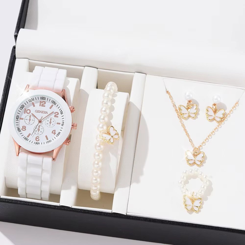 Nouvelle Mode Prix Bas Montre Décontractée à Quartz pour Femmes Ensemble Cadeau Bijoux Bracelet 5 Pièces pour Femmes Montre-Bracelet à Bracelet en Silicone Reloj_3