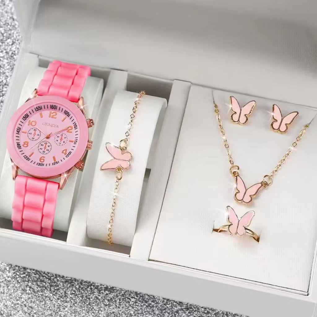 Nouvelle Mode Prix Bas Montre Décontractée à Quartz pour Femmes Ensemble Cadeau Bijoux Bracelet 5 Pièces pour Femmes Montre-Bracelet à Bracelet en Silicone Reloj_2