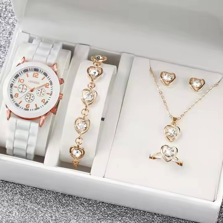 Nouvelle Mode Prix Bas Montre Décontractée à Quartz pour Femmes Ensemble Cadeau Bijoux Bracelet 5 Pièces pour Femmes Montre-Bracelet à Bracelet en Silicone Reloj_5