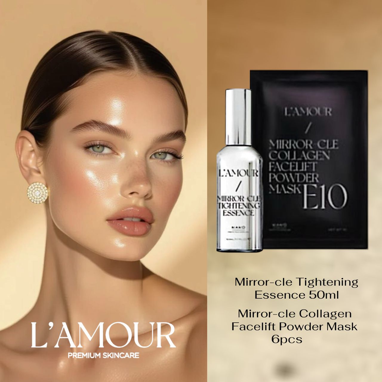 L'amour Mirror-Cle Tightening Esscence (50ml)& Mirror-Cle FaceLift Powder E10 (6PCS)_0