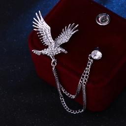 Broche aigle rétro tendance pour homme, Épingle de revers animal avec chaîne et Ailes en strass