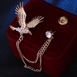 Broche aigle rétro tendance pour homme, Épingle de revers animal avec chaîne et Ailes en strass